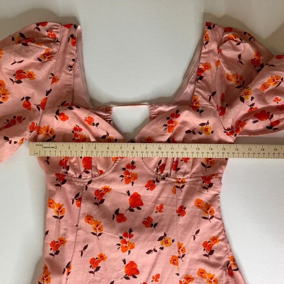 NWT Showpo Rosini Mini‎ Dress Size 6 Pink Floral Puff Sleeve Sweetheart A-Line - Picture 12 of 14